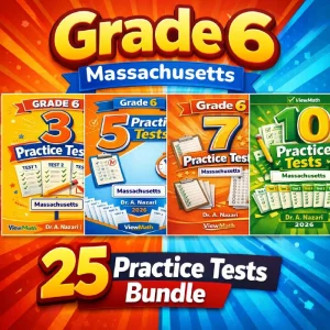 Massachusetts MCAS Grade 6 Math Practice Tests Bundle: 25 Full-Length Tests