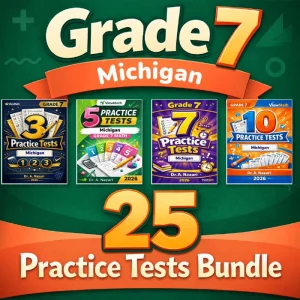 Michigan Grade 7 Math Practice Tests Bundle: 25 Unique Full-Length Tests