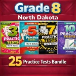 North Dakota NDSA Grade 8 Math Practice Tests Bundle: 25 Full-Length Tests