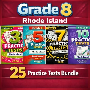Rhode Island RICAS Grade 8 Math Practice Tests Bundle: 25 Full-Length Tests