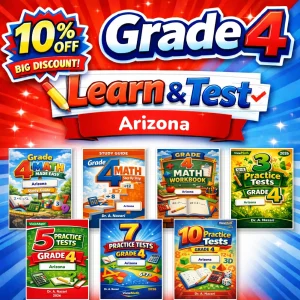 Arizona AASA Grade 4 Math Learn & Test Bundle: 3 Guides, Workbook & 25 Tests