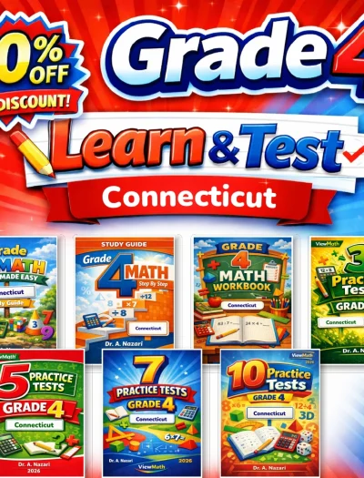 Connecticut SBAC Grade 4 Math Learn & Test Bundle: 3 Guides, Workbook & 25 Tests