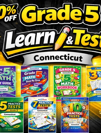 Connecticut SBAC Grade 5 Math Learn & Test Bundle: 3 Guides, Workbook & 25 Tests
