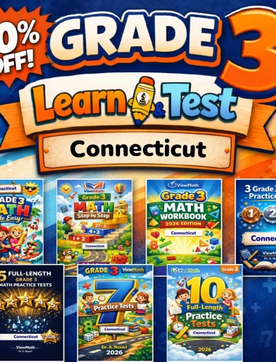 Connecticut SBAC Grade 3 Math Learn & Test Bundle: 3 Guides, Workbook & 25 Tests