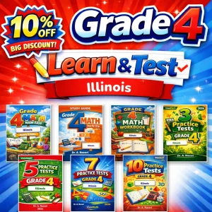 Illinois IAR Grade 4 Math Learn & Test Bundle: 3 Guides, Workbook & 25 Tests