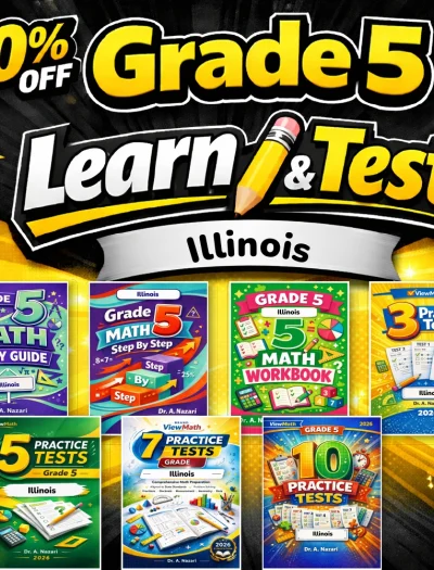 Illinois IAR Grade 5 Math Learn & Test Bundle: 3 Guides, Workbook & 25 Tests