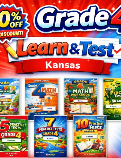 Kansas KAP Grade 4 Math Learn & Test Bundle: 3 Guides, Workbook & 25 Tests