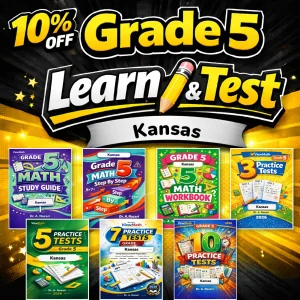 Kansas KAP Grade 5 Math Learn & Test Bundle: 3 Guides, Workbook & 25 Tests
