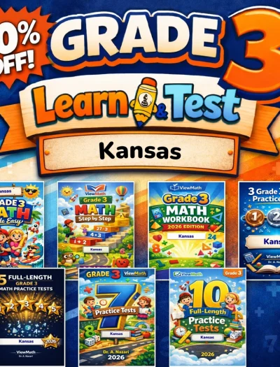 Kansas KAP Grade 3 Math Learn & Test Bundle: 3 Guides, Workbook & 25 Tests