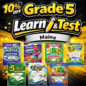 Maine MTYA Grade 5 Math Learn & Test Bundle: 3 Guides, Workbook & 25 Tests