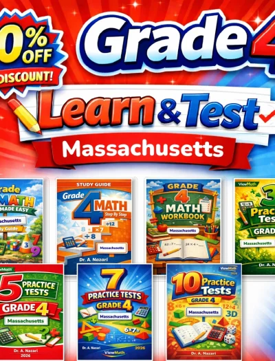Massachusetts MCAS Grade 4 Math Learn & Test Bundle: 7 Books & 25 Tests