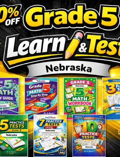Nebraska NSCAS Grade 5 Math Learn & Test Bundle: 3 Guides, Workbook & 25 Tests