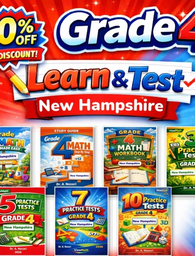 New Hampshire NH SAS Grade 4 Math Learn & Test Bundle: 7 Books & 25 Tests