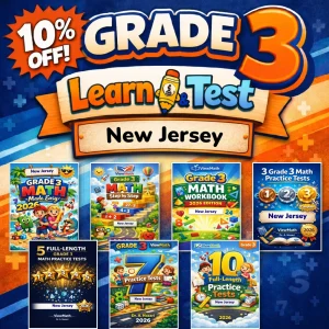 New Jersey NJSLA Grade 3 Math Learn & Test Bundle: 3 Guides, Workbook & 25 Tests