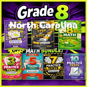North Carolina NC EOG Grade 8 Math Learn & Test Bundle: 7 Books & 25 Tests