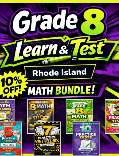 Rhode Island RICAS Grade 8 Math Learn & Test Bundle: 7 Books & 25 Tests