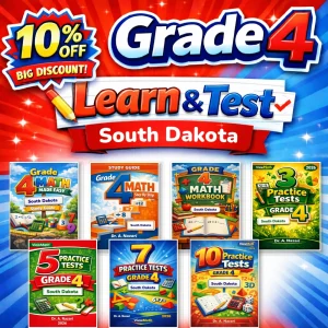 South Dakota SBA Grade 4 Math Learn & Test Bundle: 3 Guides, Workbook & 25 Tests