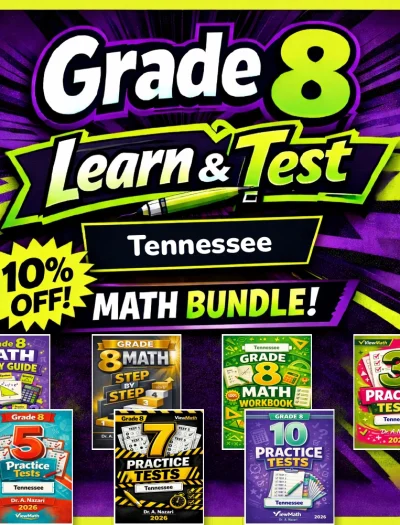 Tennessee TCAP Grade 8 Math Learn & Test Bundle: 3 Guides, Workbook & 25 Tests