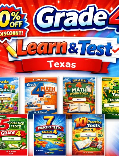 Texas STAAR Grade 4 Math Learn & Test Bundle: 3 Guides, Workbook & 25 Tests