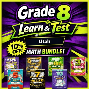 Utah RISE Grade 8 Math Learn & Test Bundle: 3 Guides, Workbook & 25 Tests