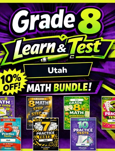 Utah RISE Grade 8 Math Learn & Test Bundle: 3 Guides, Workbook & 25 Tests