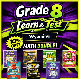 Wyoming WY-TOPP Grade 8 Math Learn & Test Bundle: 3 Guides, Workbook & 25 Tests