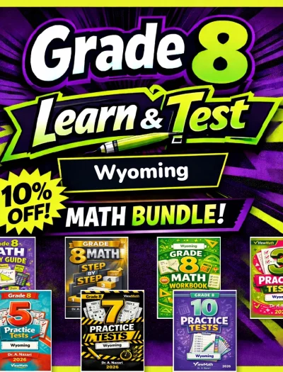 Wyoming WY-TOPP Grade 8 Math Learn & Test Bundle: 3 Guides, Workbook & 25 Tests