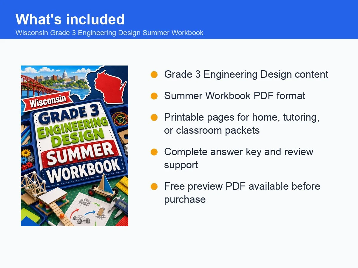 What's included in Wisconsin Grade 3 Engineering Design Summer Workbook