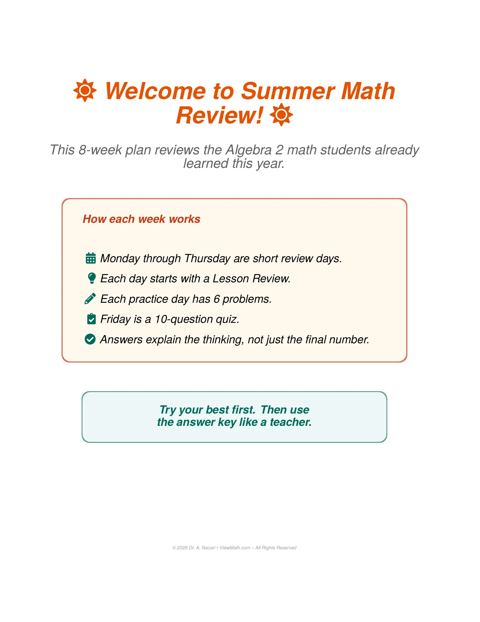 ViewMath book welcome and introduction page