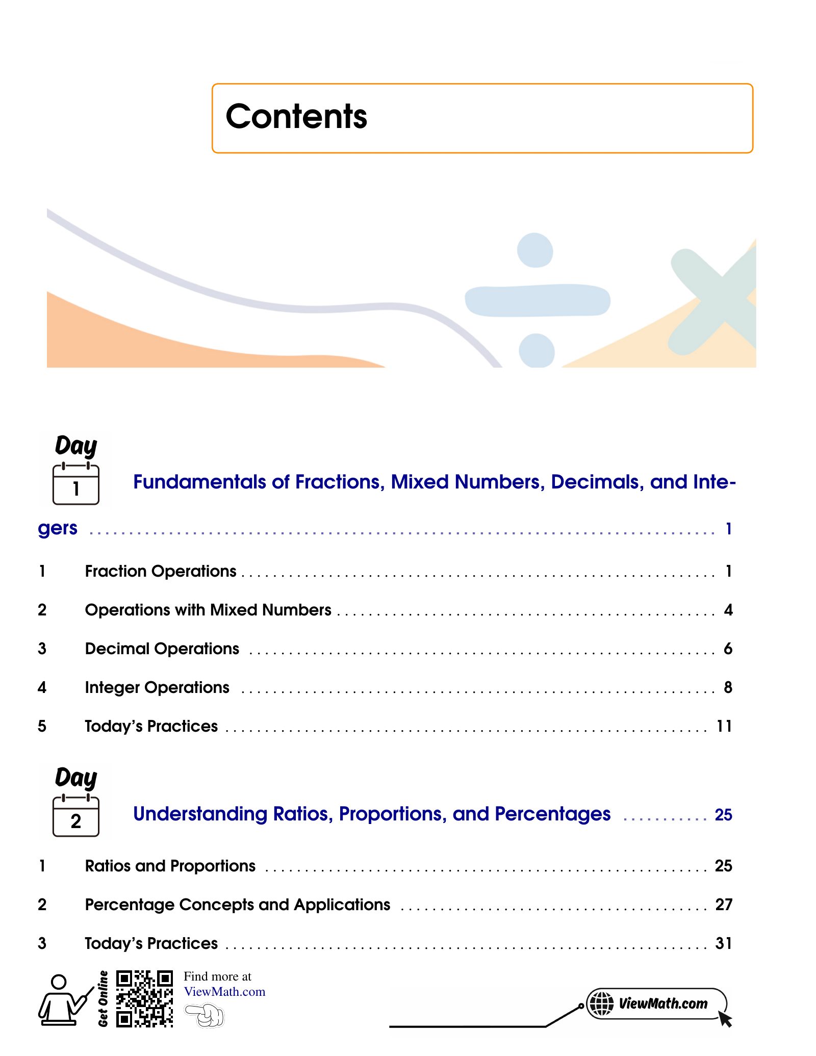 ViewMath book table of contents page