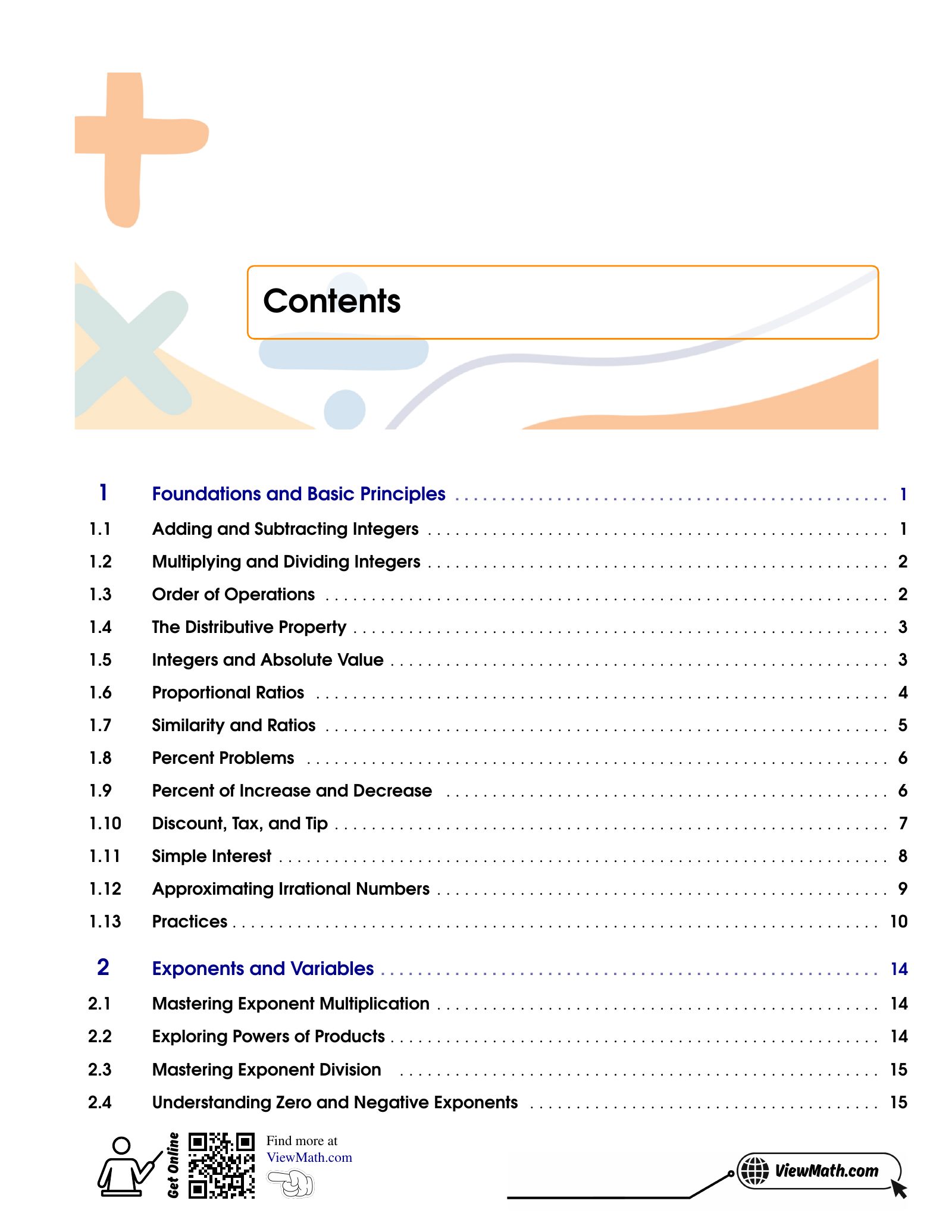 ViewMath book table of contents page