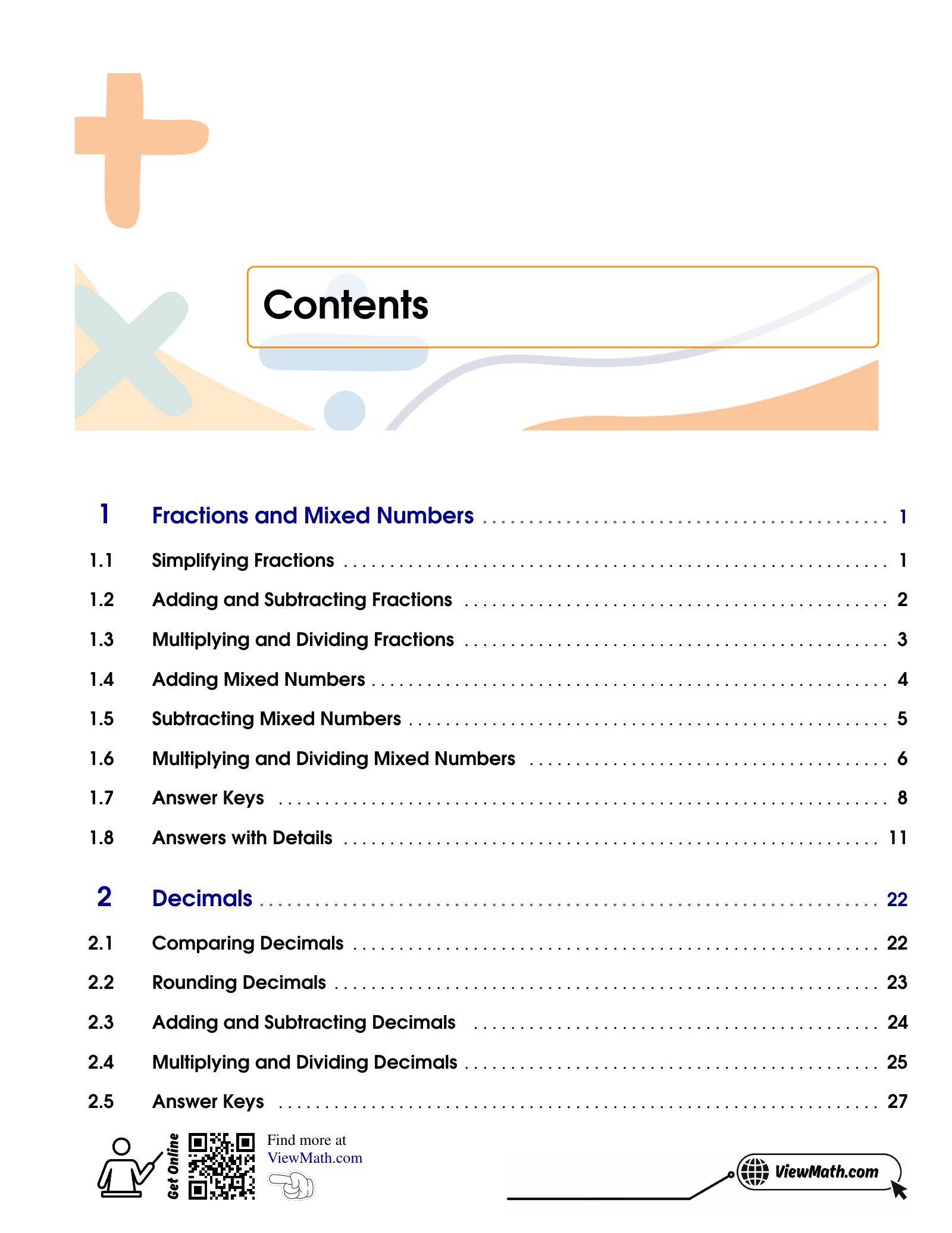 ViewMath book table of contents page