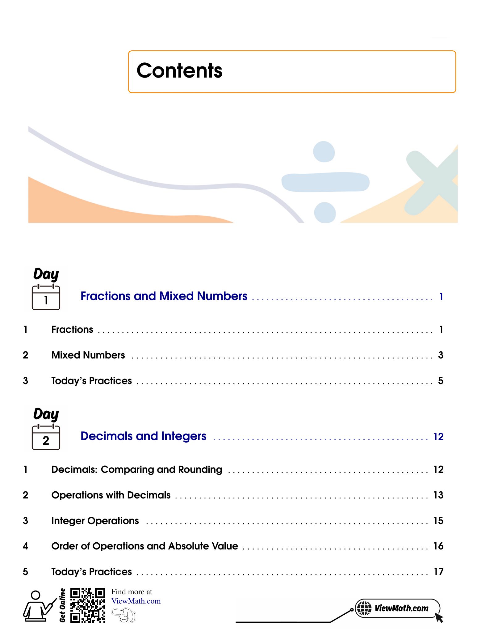 ViewMath book table of contents page