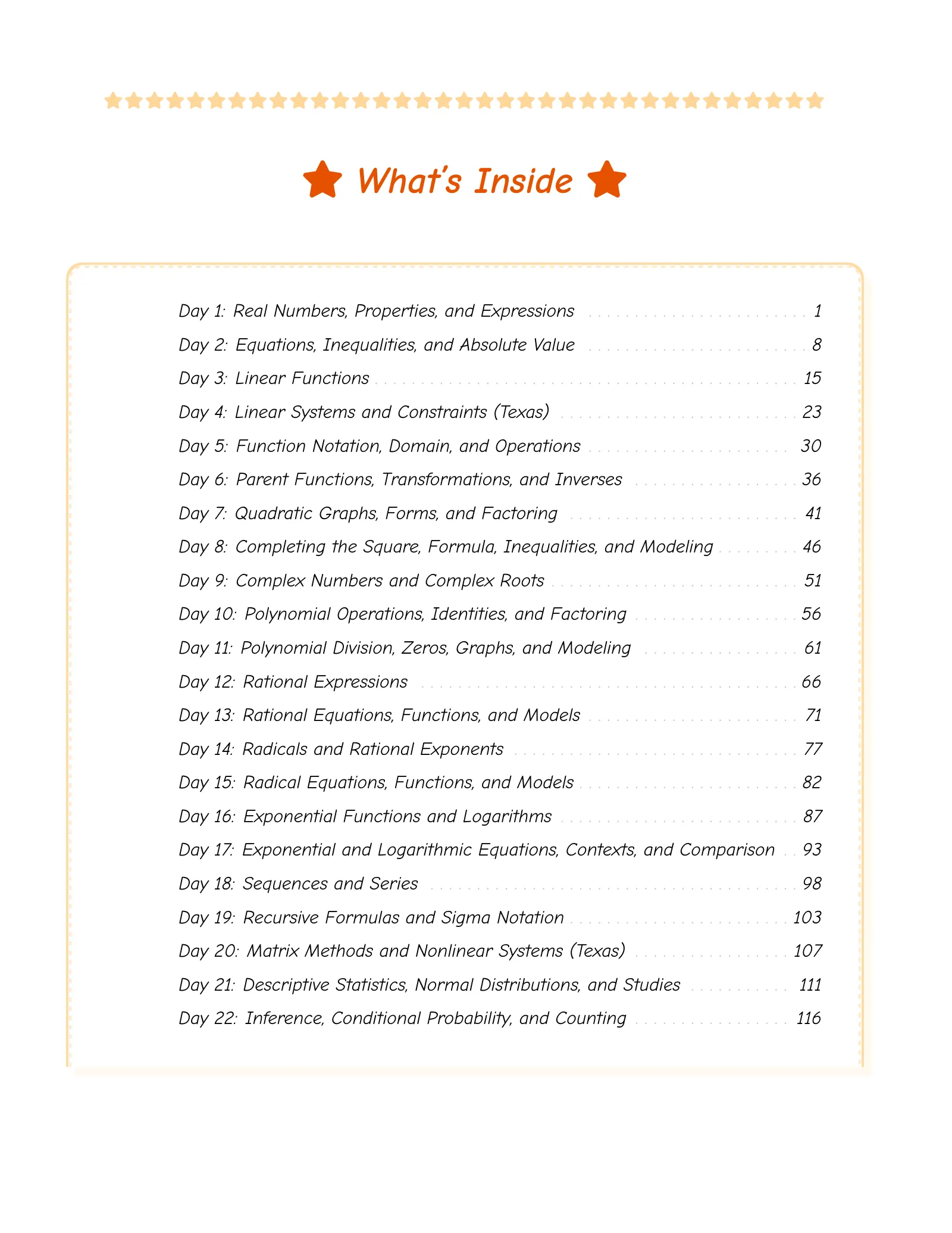 ViewMath book table of contents page