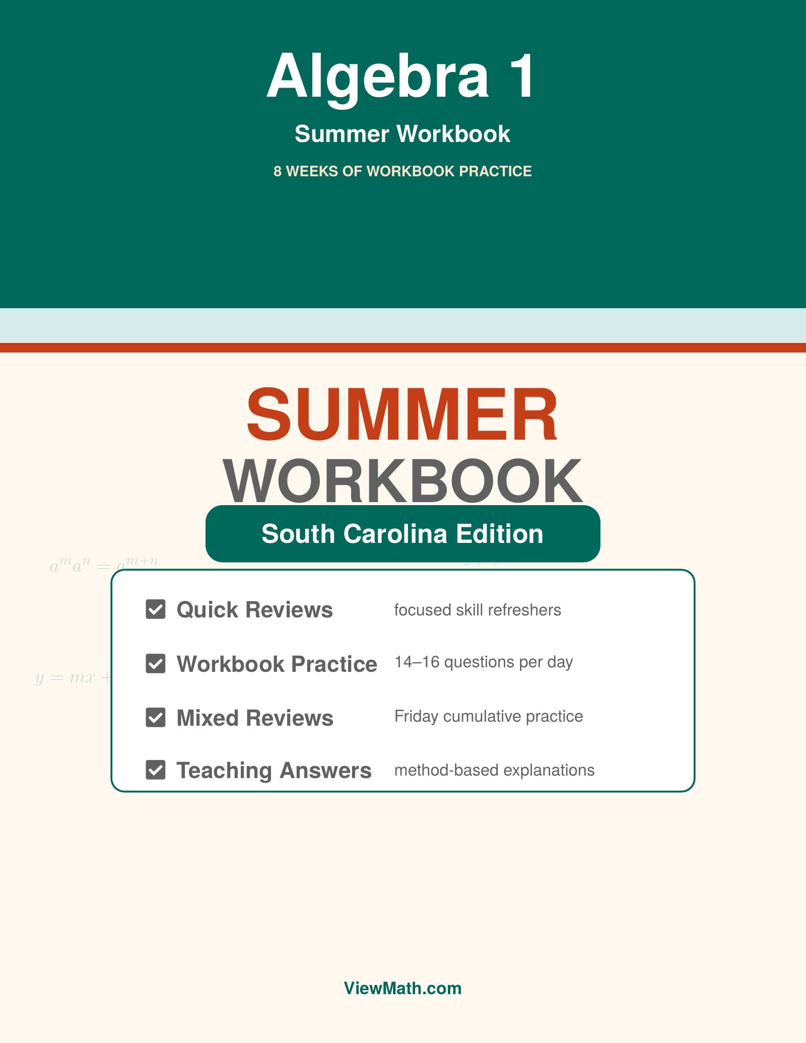 South Carolina SC EOCEP Algebra 1 Summer Workbook