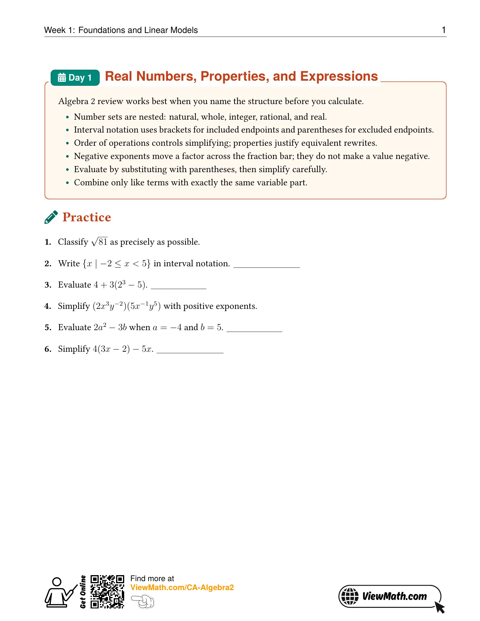 Representative ViewMath book learning or practice page