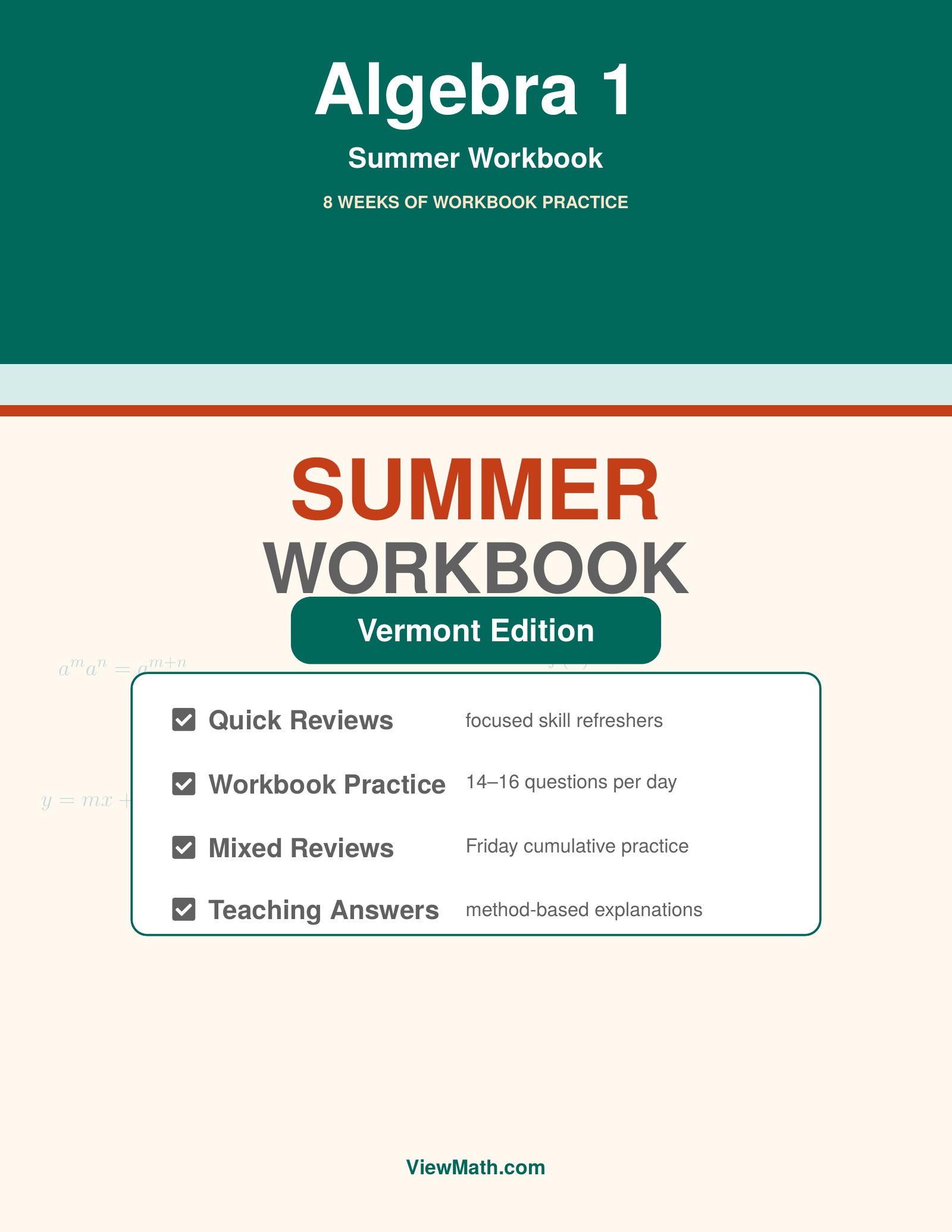 Vermont SBAC Algebra 1 Summer Workbook