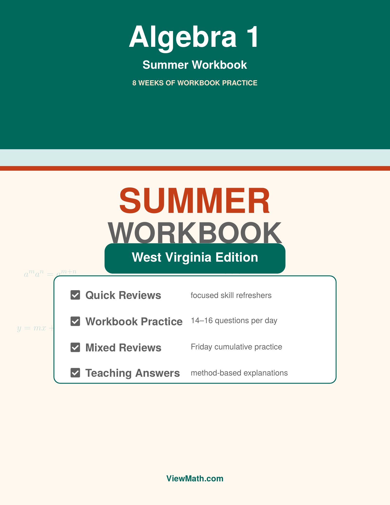 West Virginia WVGSA Algebra 1 Summer Workbook