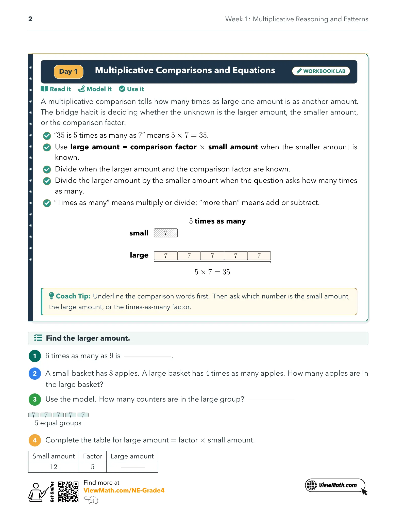 Representative ViewMath book learning or practice page