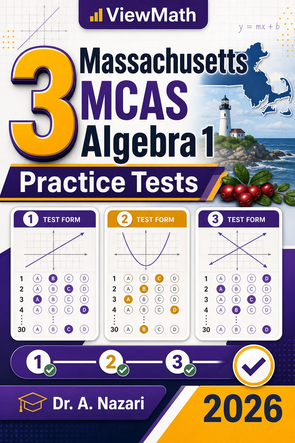 3 Massachusetts MCAS Algebra 1 Math Practice Tests