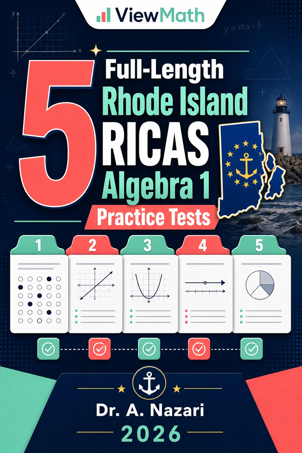 5 Full-Length Rhode Island RICAS Algebra 1 Math Practice Tests