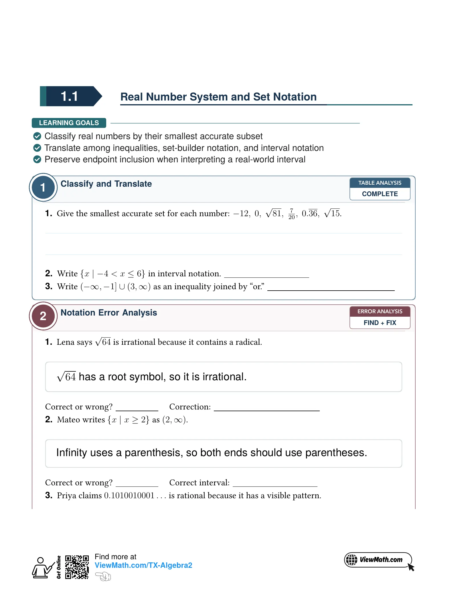 Representative ViewMath book learning or practice page
