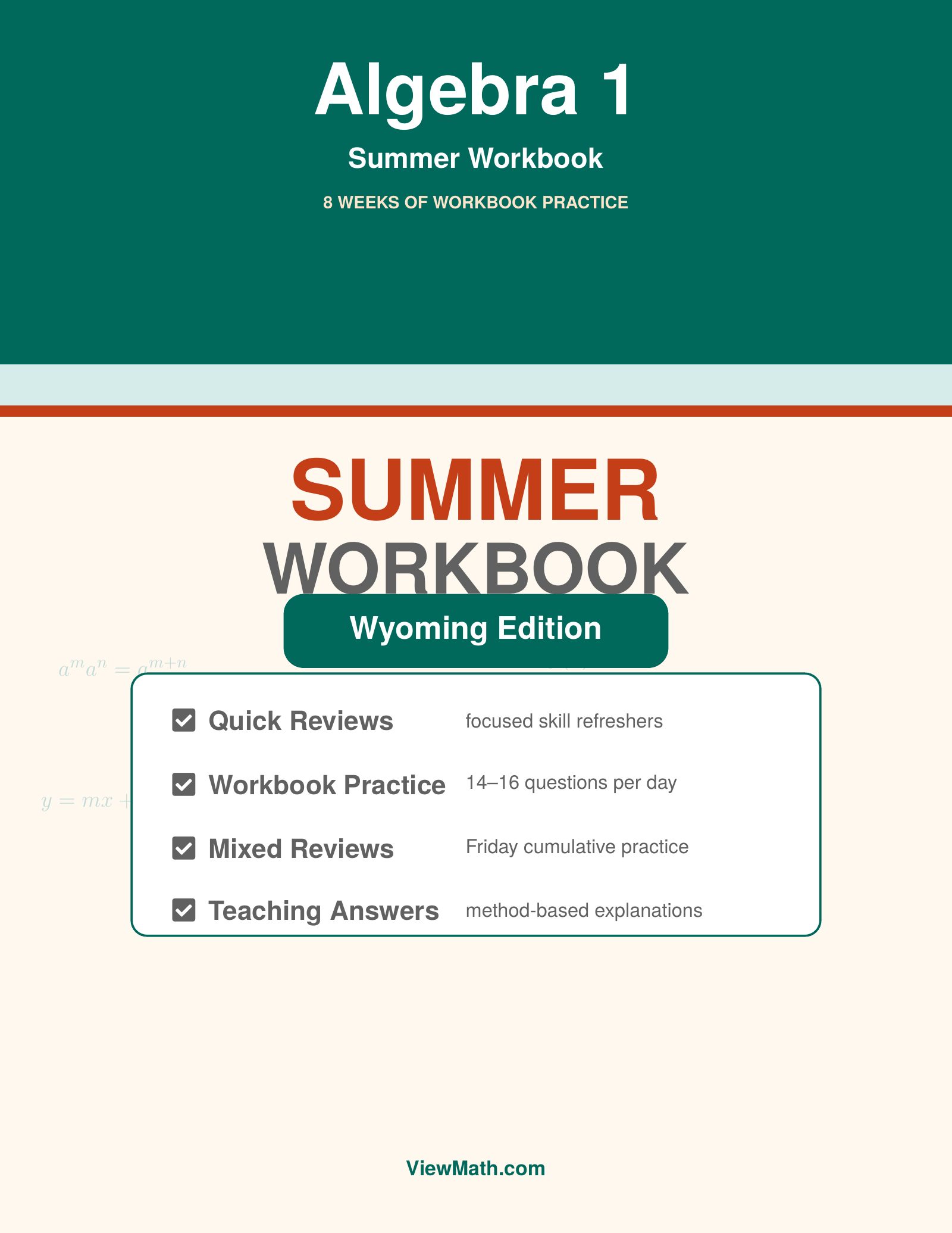 Wyoming WY-TOPP Algebra 1 Summer Workbook