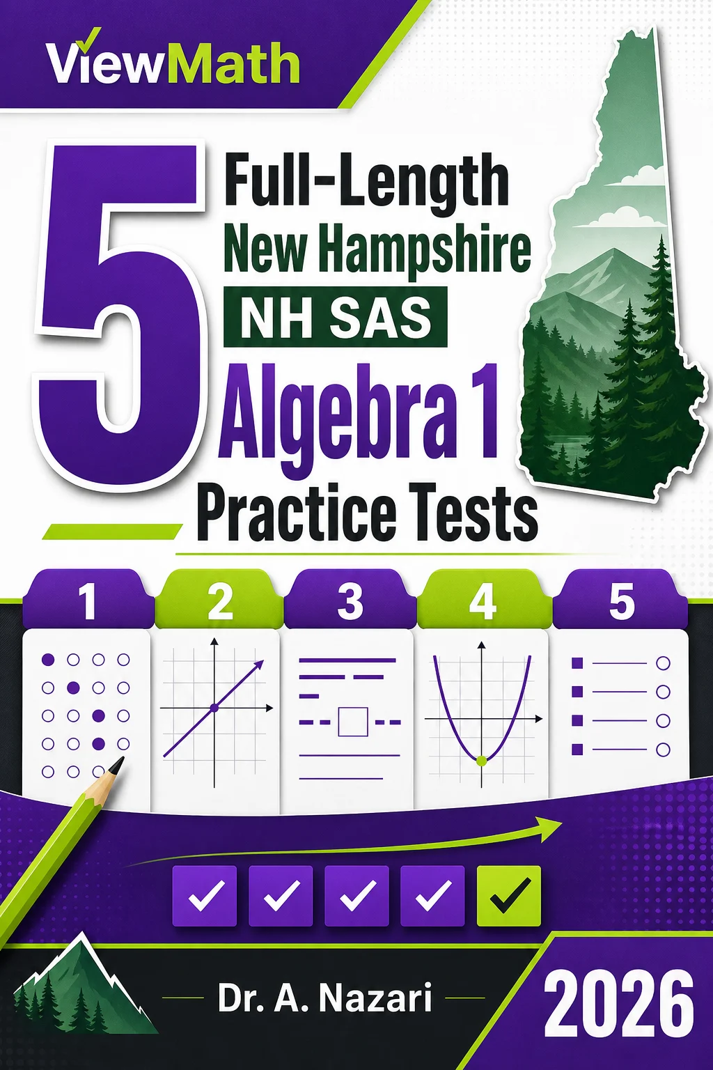 5 Full-Length New Hampshire NH SAS Algebra 1 Math Practice Tests
