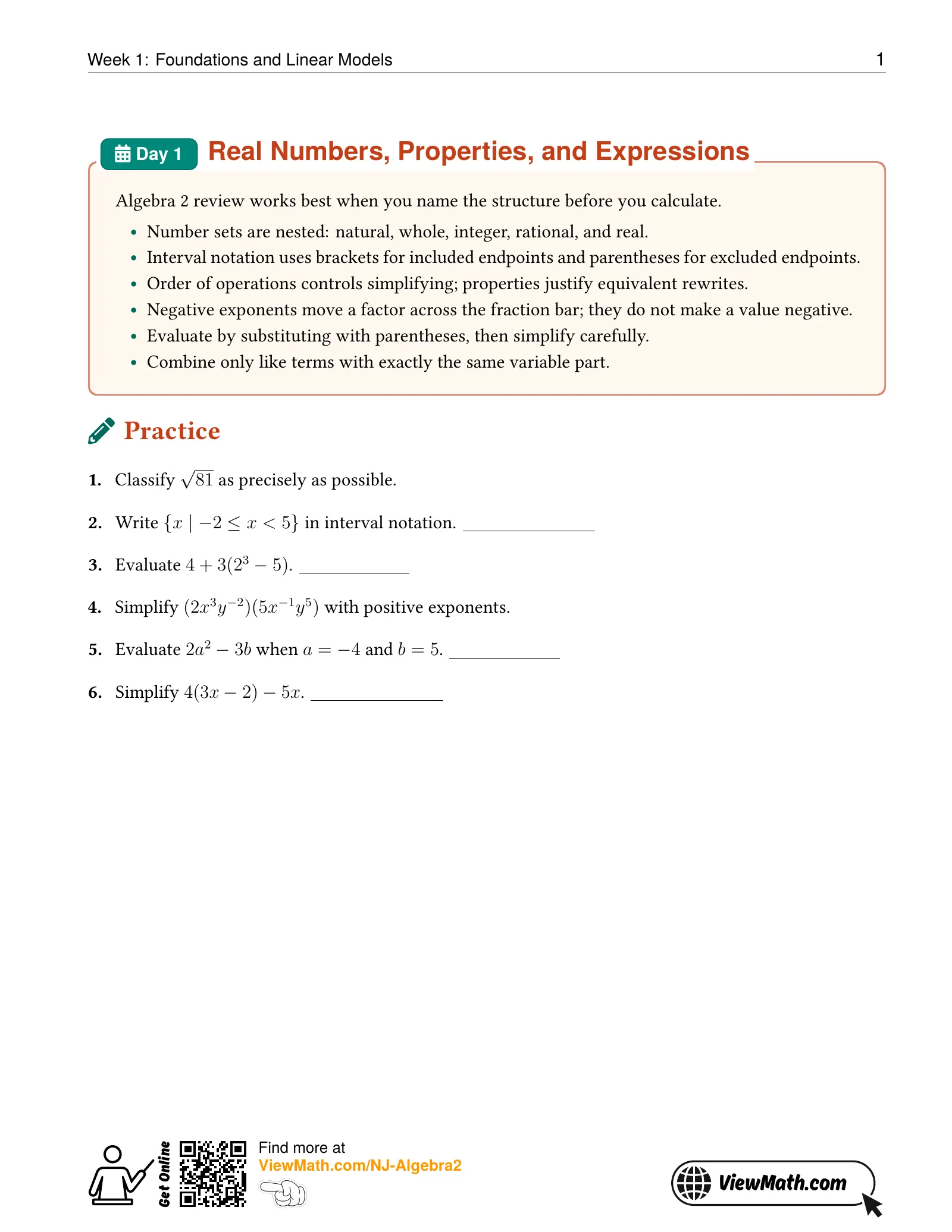 Representative ViewMath book learning or practice page