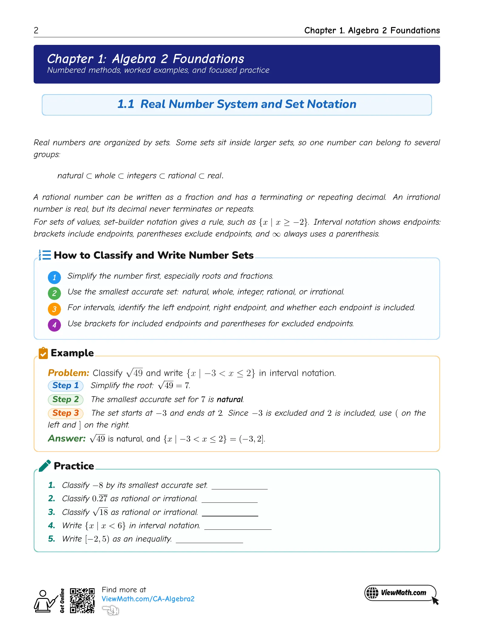 Representative ViewMath book learning or practice page