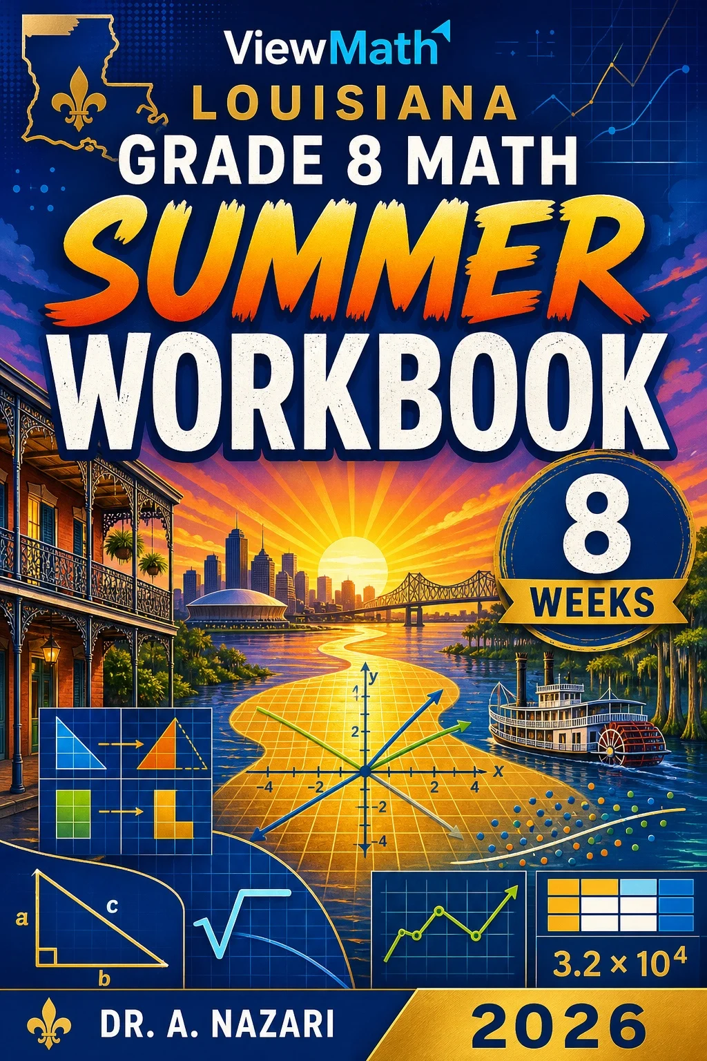 Louisiana LEAP 2025 Grade 8 Math Summer Review Workbook